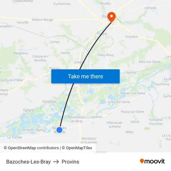 Bazoches-Les-Bray to Provins map