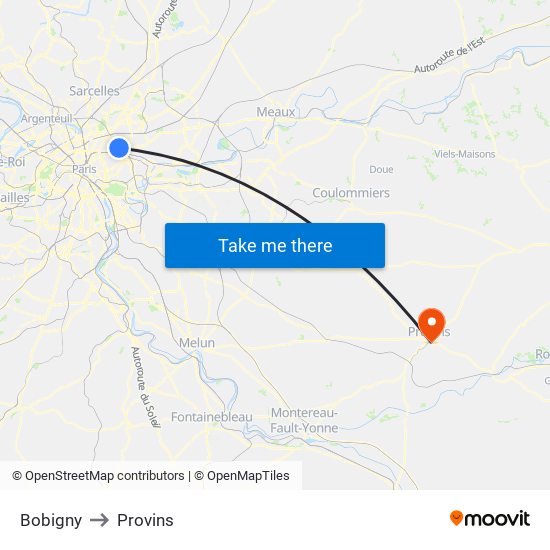 Bobigny to Provins map