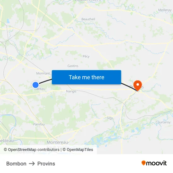 Bombon to Provins map