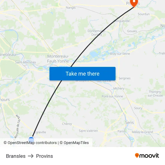 Bransles to Provins map