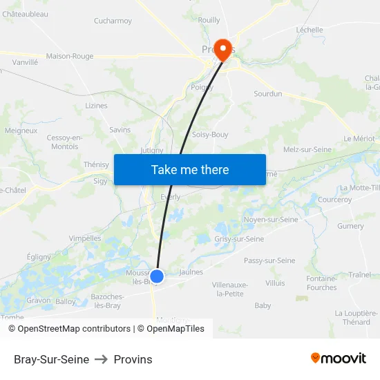 Bray-Sur-Seine to Provins map