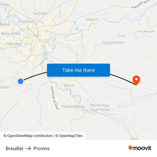 Breuillet to Provins map