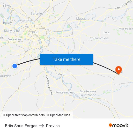 Briis-Sous-Forges to Provins map