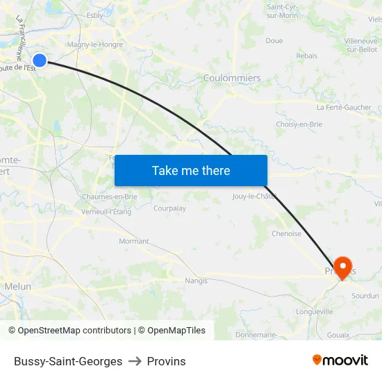 Bussy-Saint-Georges to Provins map