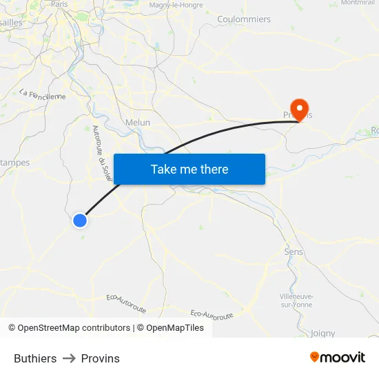Buthiers to Provins map