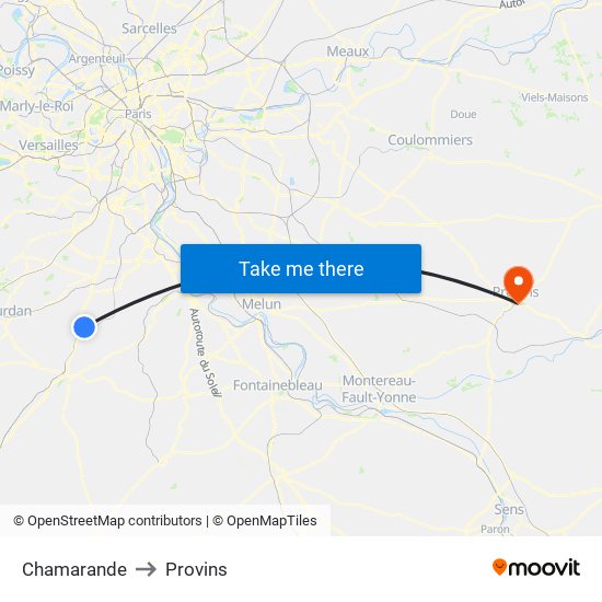 Chamarande to Provins map