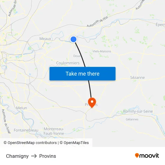 Chamigny to Provins map