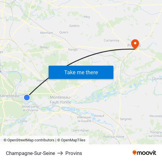 Champagne-Sur-Seine to Provins map