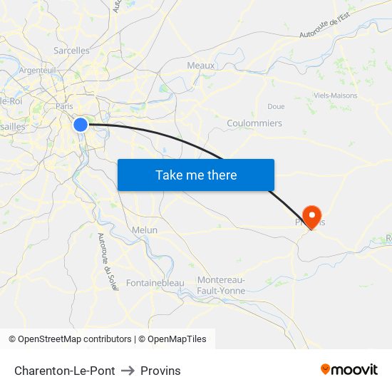 Charenton-Le-Pont to Provins map