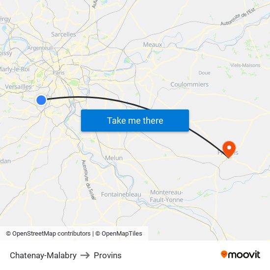 Chatenay-Malabry to Provins map