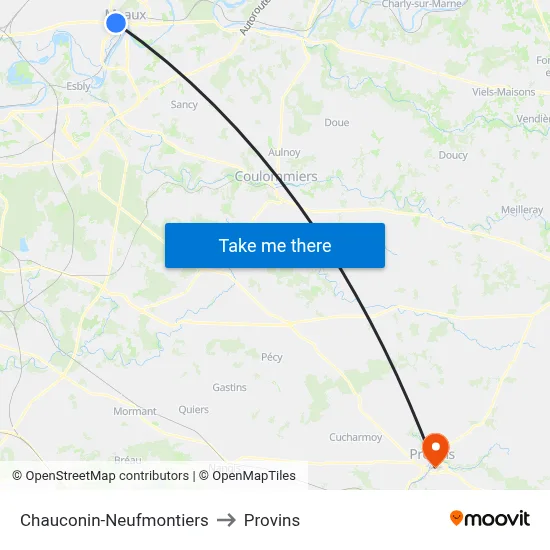 Chauconin-Neufmontiers to Provins map