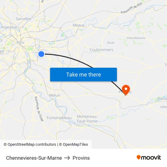 Chennevieres-Sur-Marne to Provins map