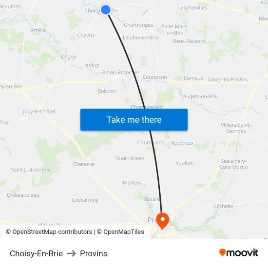 Choisy-En-Brie to Provins map