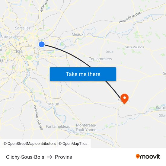 Clichy-Sous-Bois to Provins map