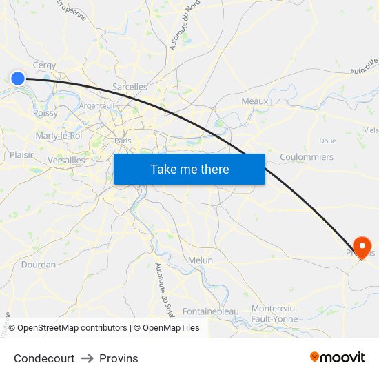 Condecourt to Provins map