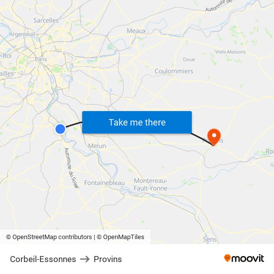 Corbeil-Essonnes to Provins map