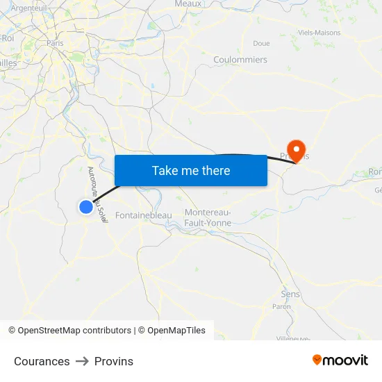 Courances to Provins map