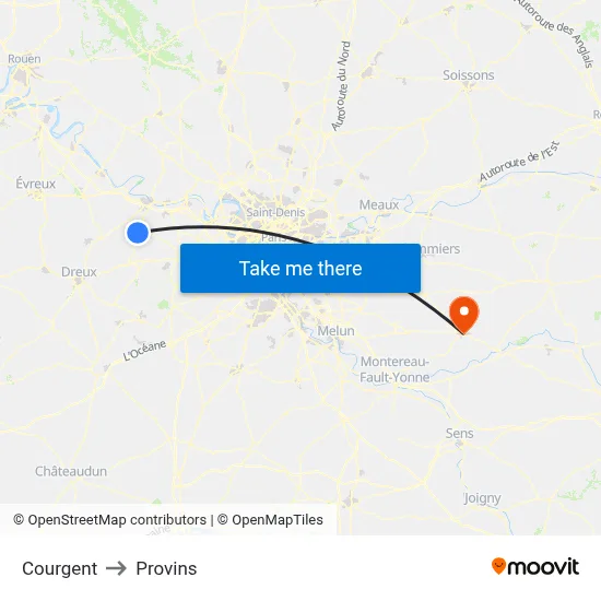 Courgent to Provins map