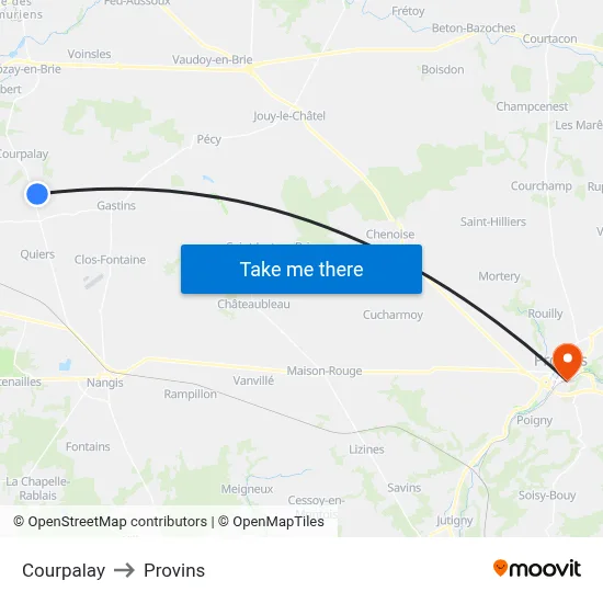 Courpalay to Provins map
