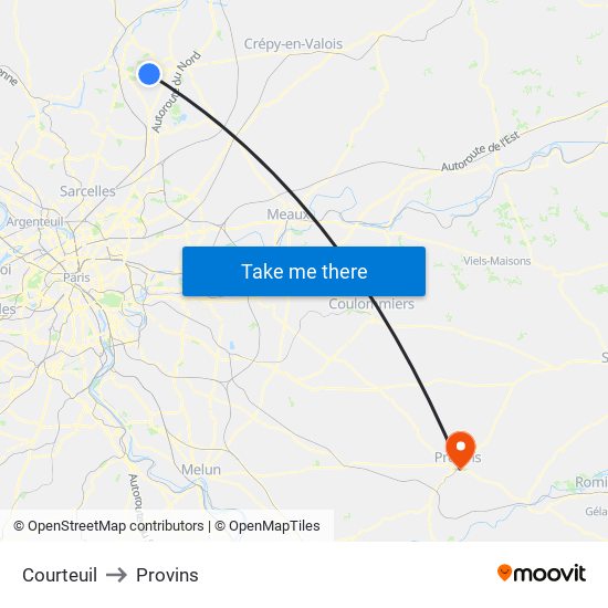 Courteuil to Provins map
