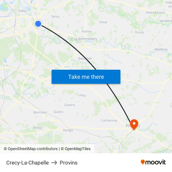 Crecy-La-Chapelle to Provins map