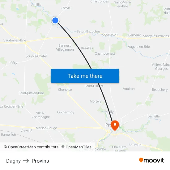 Dagny to Provins map