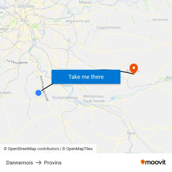 Dannemois to Provins map