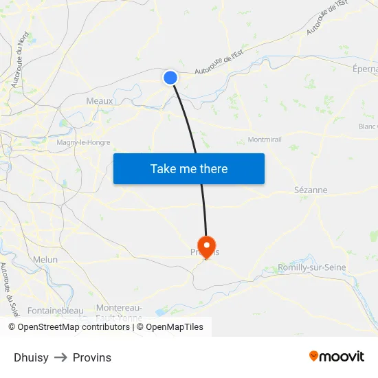 Dhuisy to Provins map