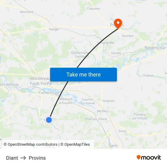 Diant to Provins map