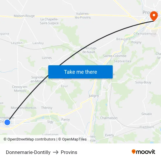 Donnemarie-Dontilly to Provins map