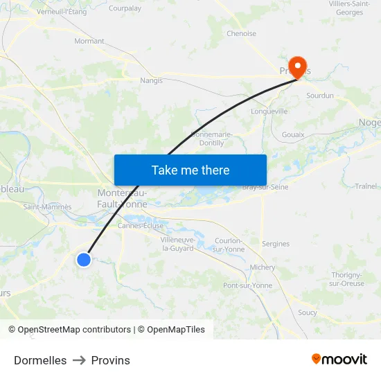 Dormelles to Provins map