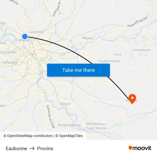 Eaubonne to Provins map