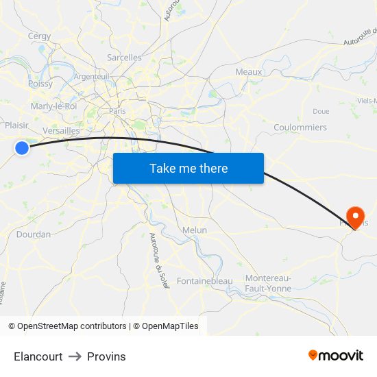 Elancourt to Provins map