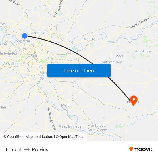 Ermont to Provins map