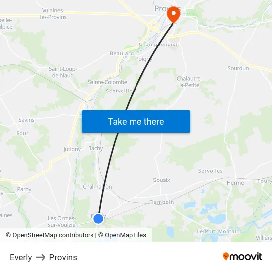 Everly to Provins map