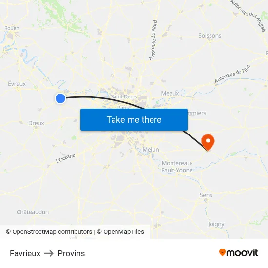 Favrieux to Provins map