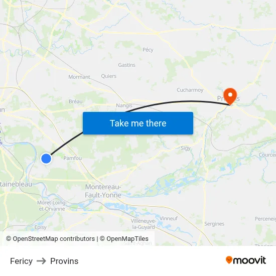 Fericy to Provins map