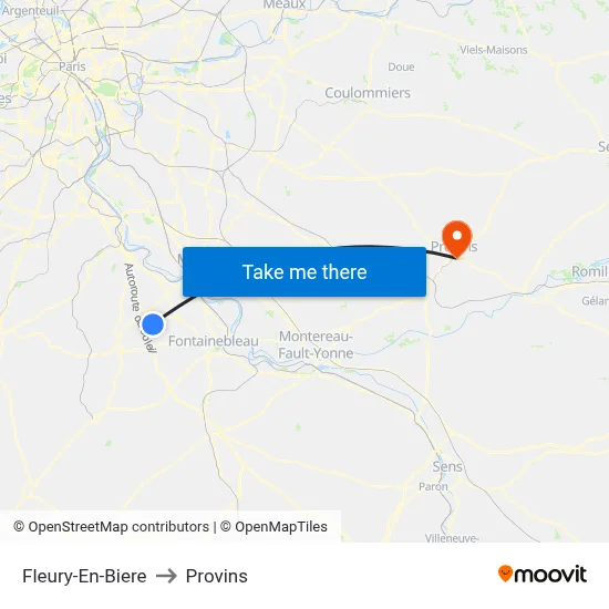 Fleury-En-Biere to Provins map