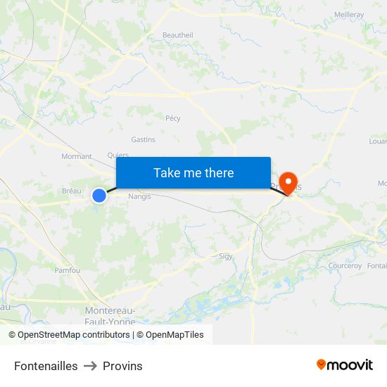 Fontenailles to Provins map