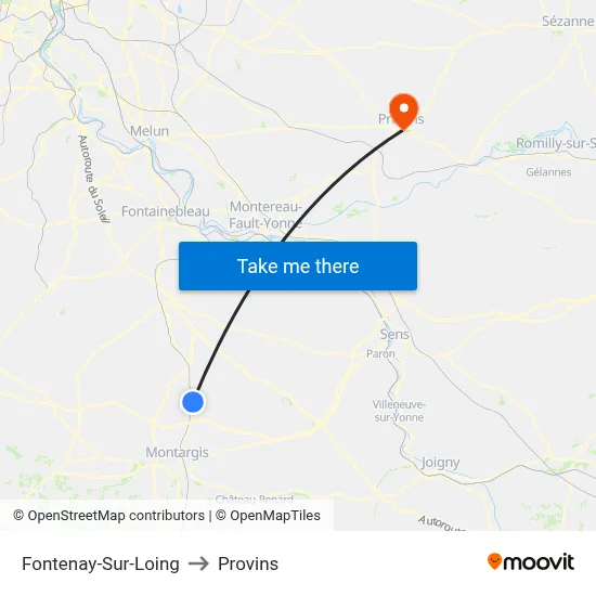 Fontenay-Sur-Loing to Provins map