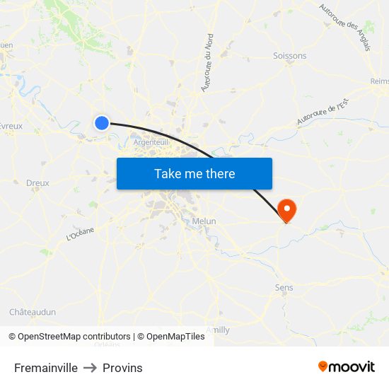 Fremainville to Provins map