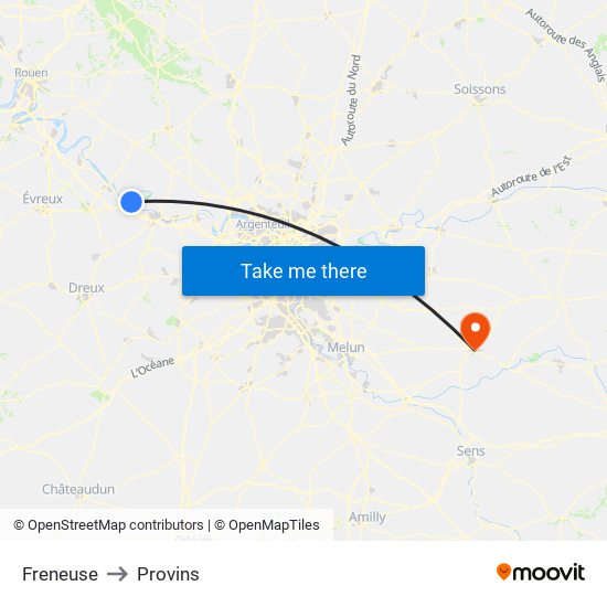 Freneuse to Provins map