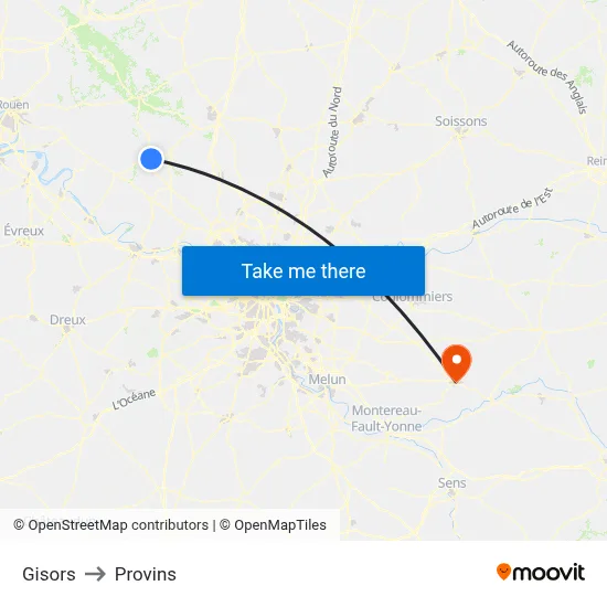 Gisors to Provins map