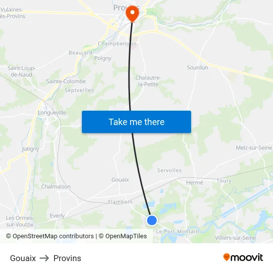 Gouaix to Provins map