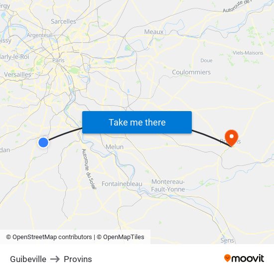 Guibeville to Provins map