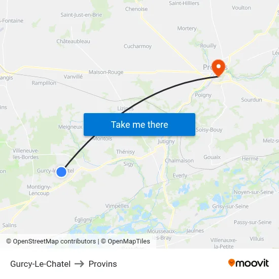 Gurcy-Le-Chatel to Provins map