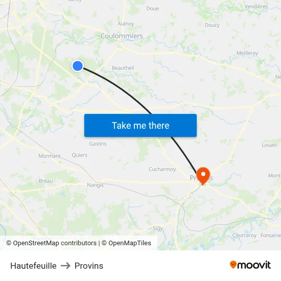 Hautefeuille to Provins map