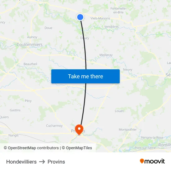 Hondevilliers to Provins map