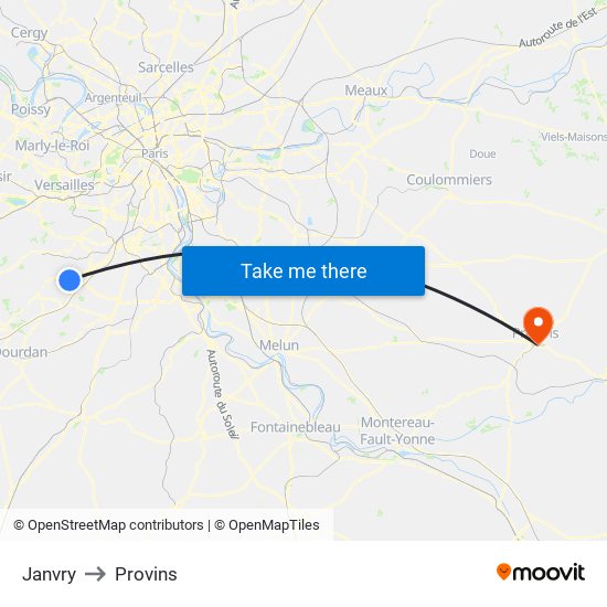 Janvry to Provins map