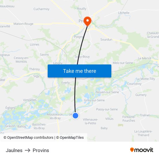 Jaulnes to Provins map